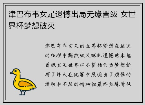津巴布韦女足遗憾出局无缘晋级 女世界杯梦想破灭